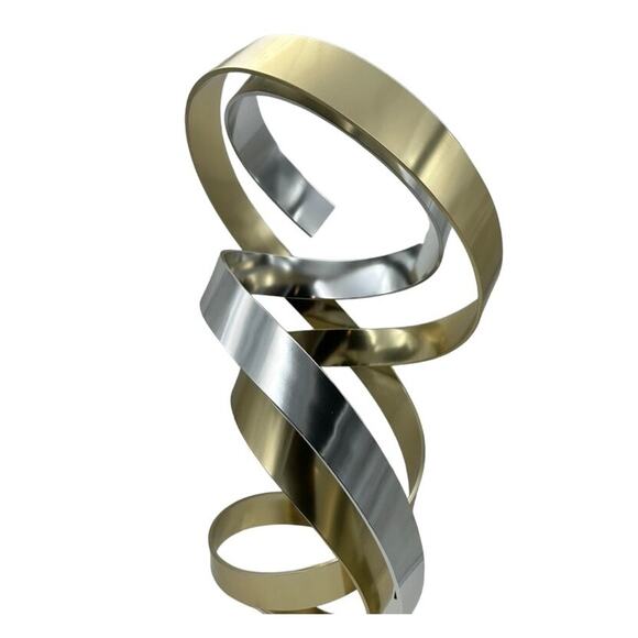 Dan Murphy 1989 Signed Two Tone Aluminum Ribbon Sculpture Lucite Base Abstract - Picture 9 of 14